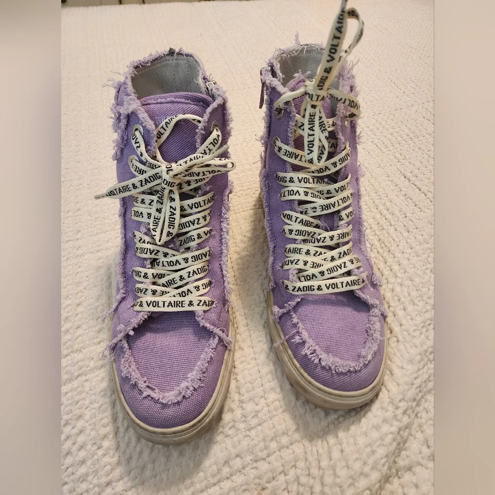 Zadig & Voltaire Lavender Distressed High-Top Cotton Canvas Sneakers Sz 40/9-9.5